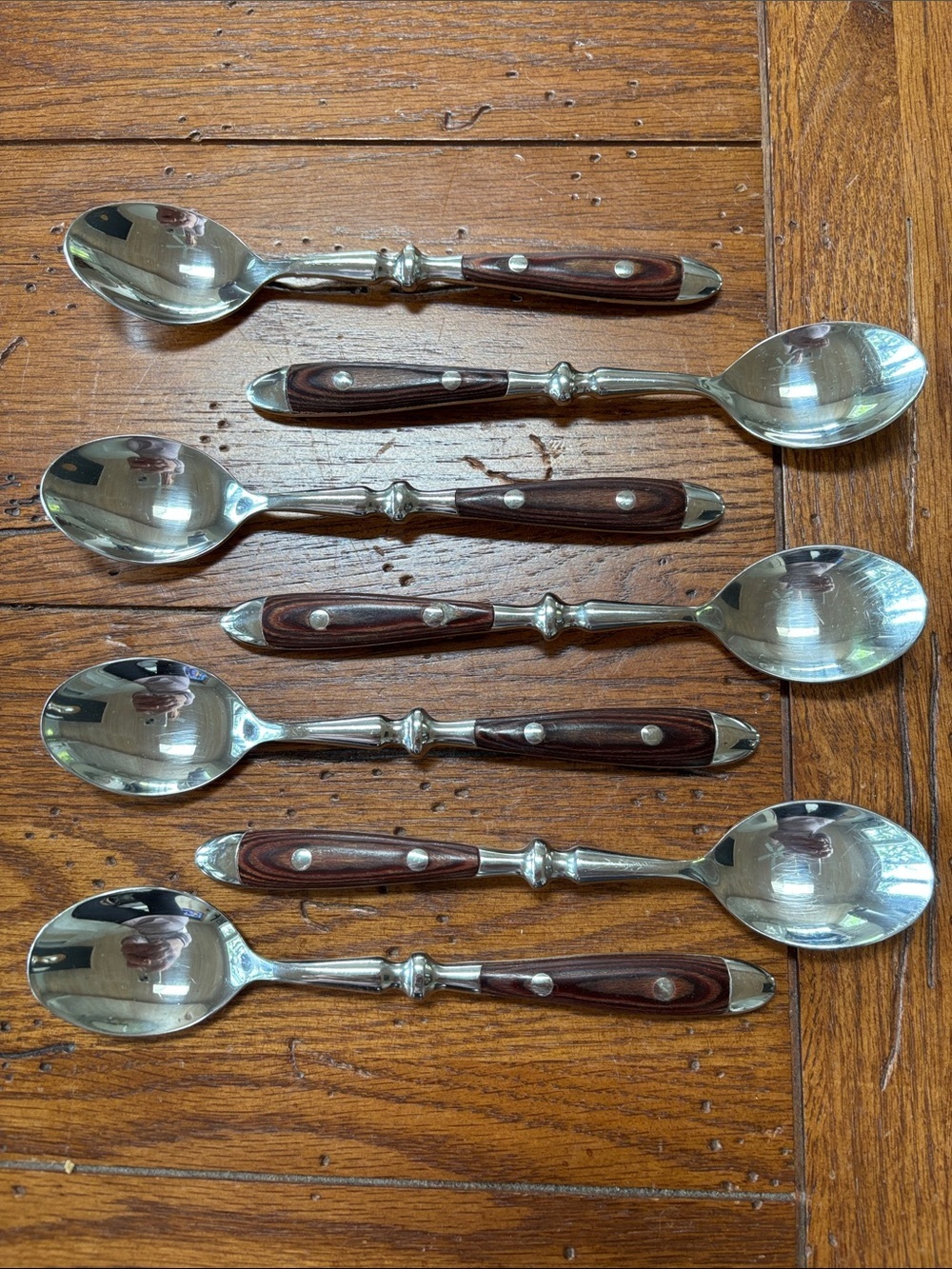 Sabateir Wood Handle Spoons Set of 7 Vintage 6-3/4” Long Chefs Bistro Style